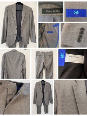 Egara Men’s Gray Skinny Fit Suit Set 32 Waist Pants Flawed